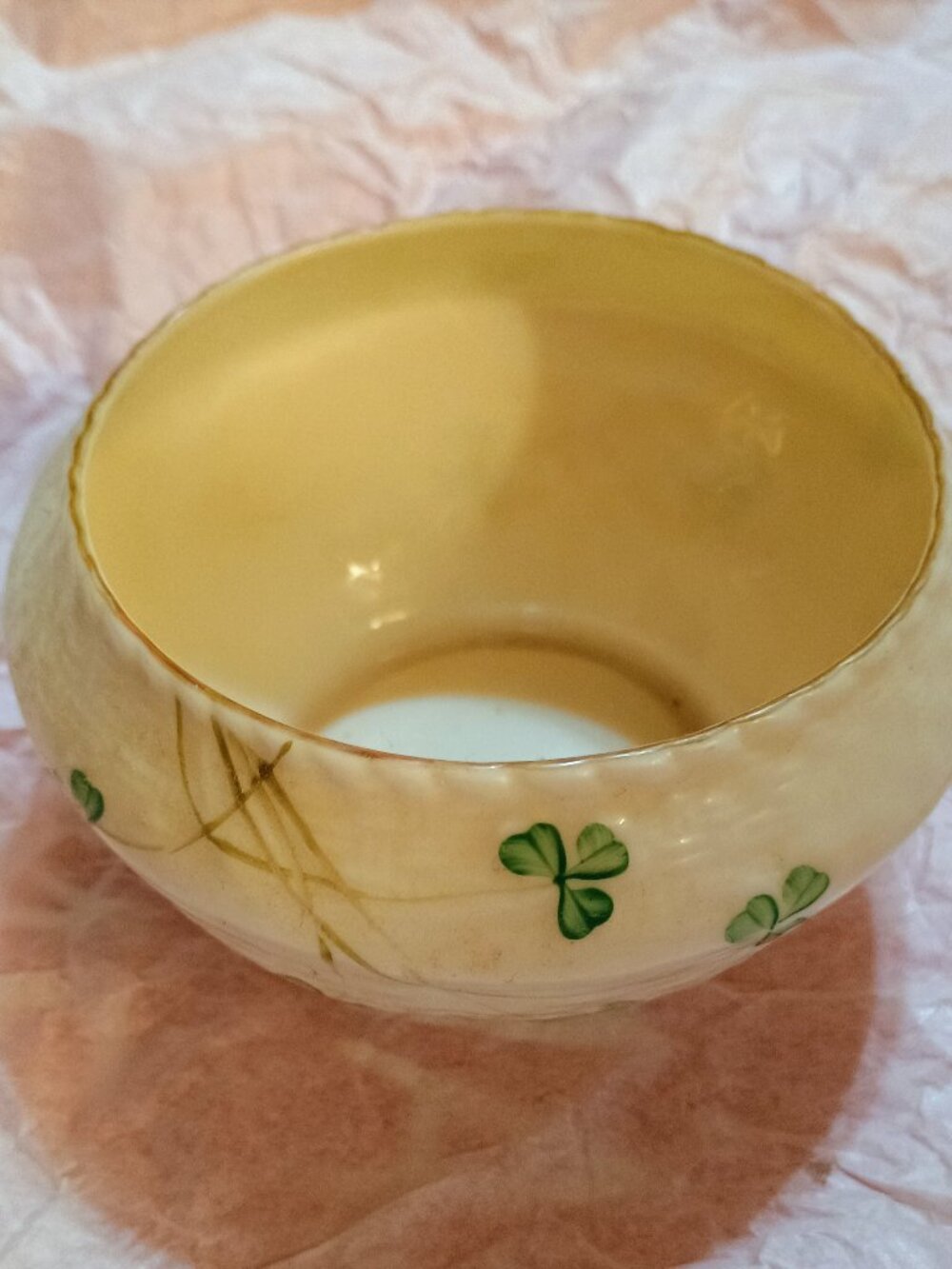 Vintge Belleek small bowl 7th edition gold label